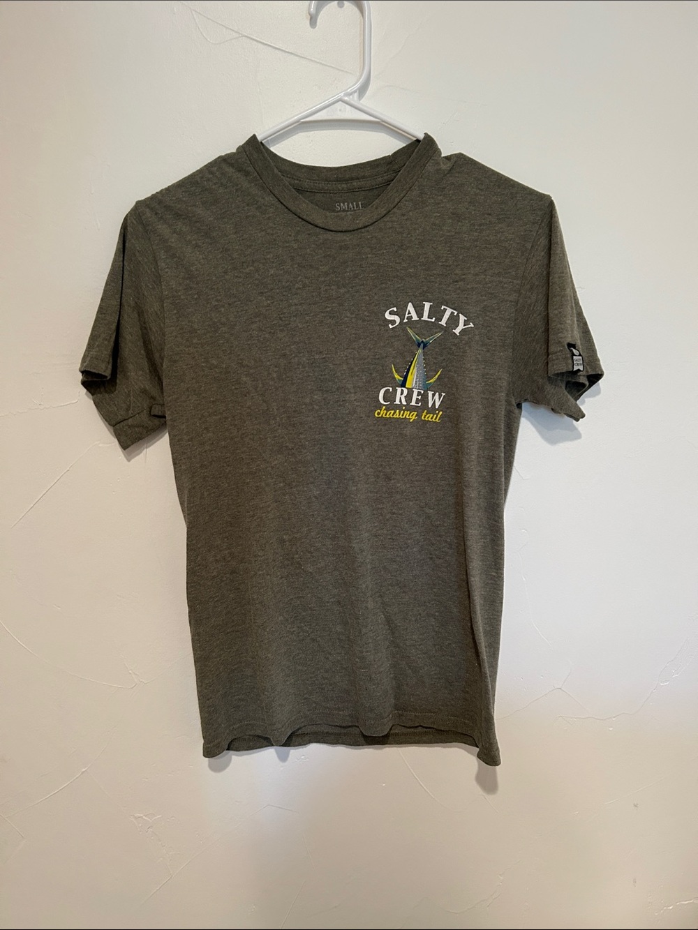 Salty Crew Olive Short Sleeve Logo Tee with Yellow Accent
